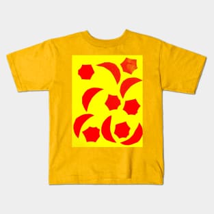 Bright Orange and Yellow Half Moon and Stars Pattern Kids T-Shirt